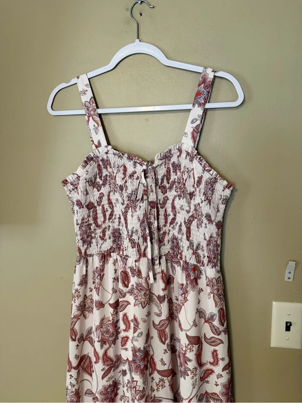 Grace Karin Boho Midi Dress in White and Dusty Rose